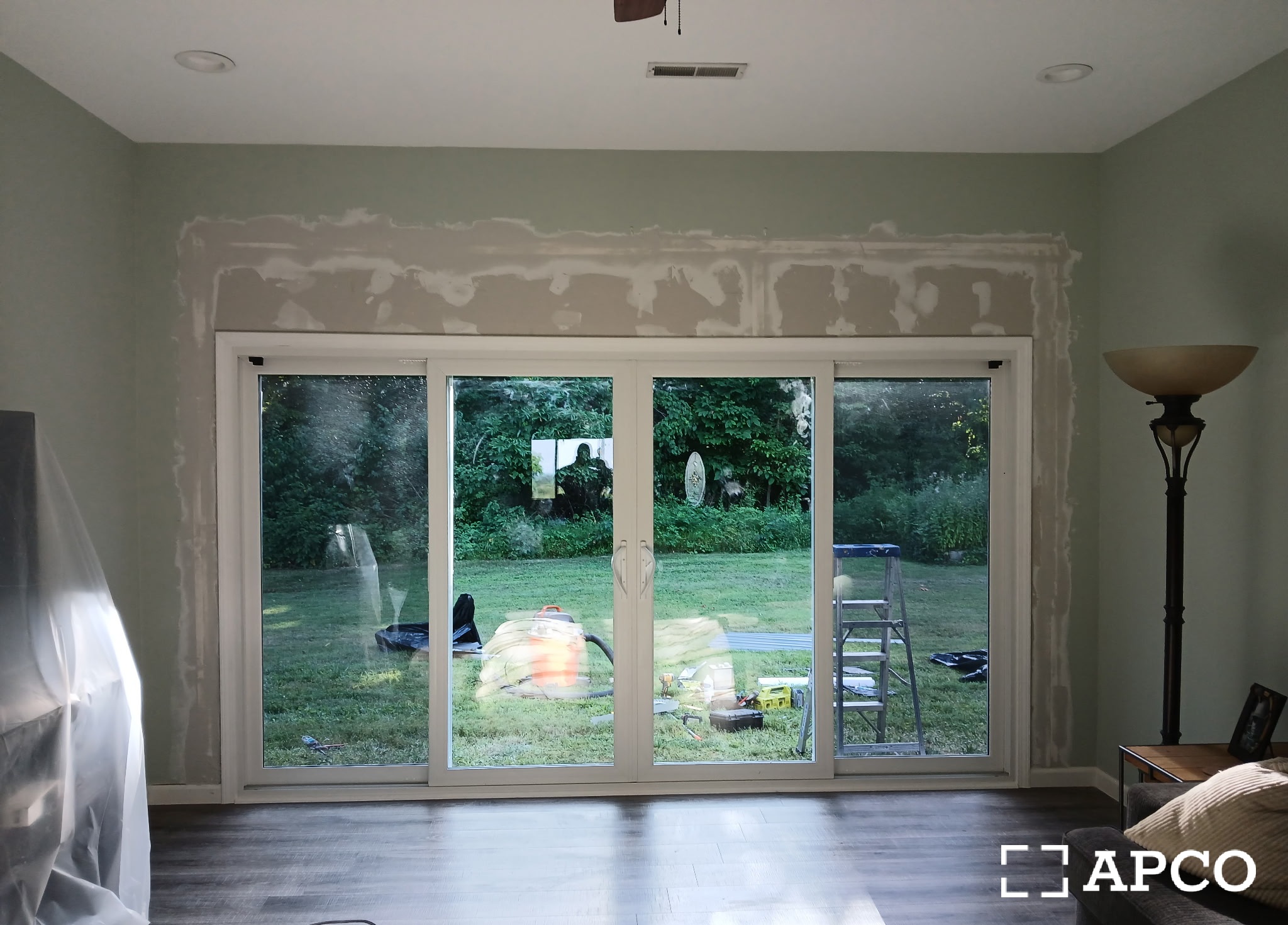 New sliding patio doors installed in a living room